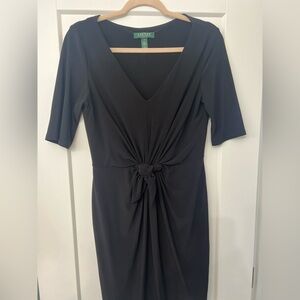 Lauren Ralph Slimming Lauren Black Knot-Front Classic Dress